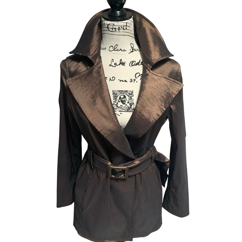 Beautiful Jessica McClintock Copper Sheen Short Belted Trench Coat Size 8
